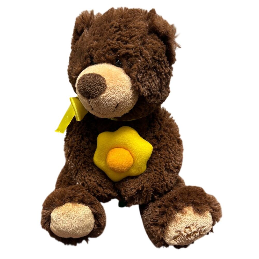 Daisy Bear Plush Yellow Bow & Daisy Brown Stuffed Animal Edible Arrangement